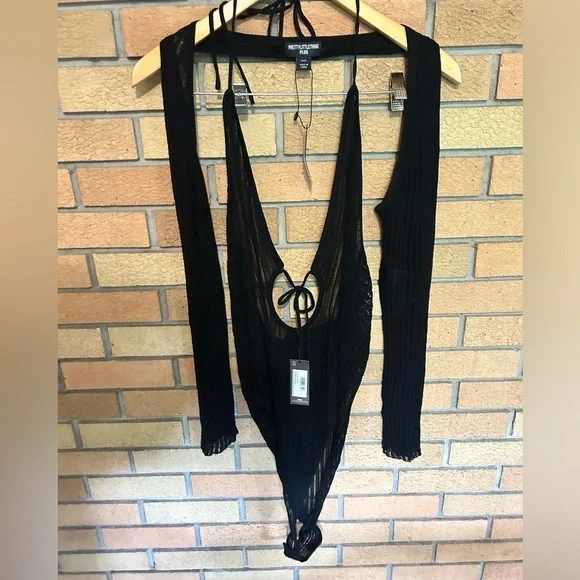 NWT PrettyLittleThing Plus Black Sheer Knit Bodysuit w/ Sleeves Size XXXL - Picture 6 of 7